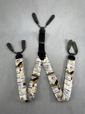 #ad Trafalgar Silk Braces Suspenders Wine Label Print Made In England Button End $46.45