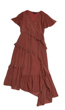 Lulus Womens Dress Medium Coral Pink Tiered Ruffles Long A Line Wrap Fit Flare