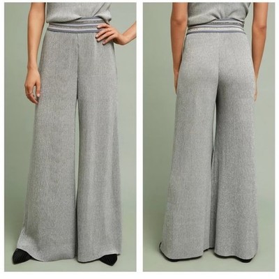 NEW Anthropologie Ett:twa Metallic Silver Plisse Crepuscule Wide Leg Pants XS