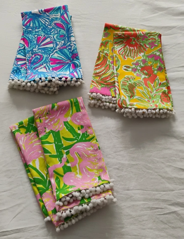Lilly Pulitzer Target 6 салфеток 20x20 квадратные 100% хлопок отделка помпон ЧИТАЙТЕ! - Изображение 2 из 4