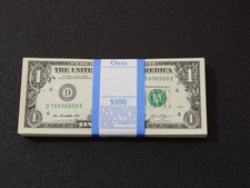 U.S. 1 DOLLAR BILLS IN 100 COUNT PACK UNCIRCULATED CASH MONEY BEP PACK NEW.