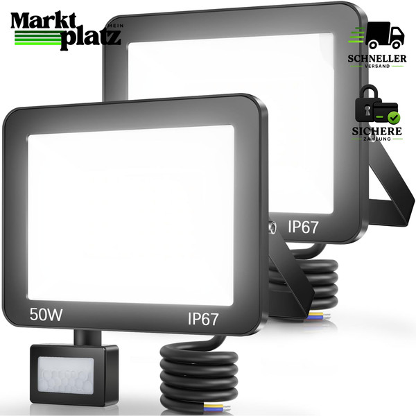 LED Strahler 50W 5000LM Mit Bewegungsmelder AußEn 2 StüCk Fluter-image