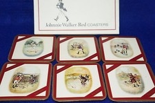 Johnnie Walker Red Coasters Set of 6 Cork Backing-HTF Made in England NIB