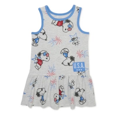 New Peanuts Snoopy Toddler Girl Americana Sleeveless Dress, Size 2T Joe Cool NWT