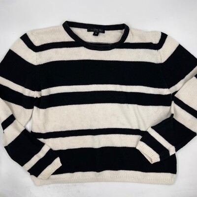 Calliope Road Womens Sweater Size XL Black Ivory Striped Knit Pullover Crewneck