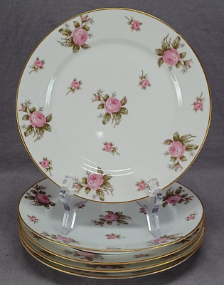 Set of 5 Limoges Pink Roses & Gold 7 1/2 Inch Plates Circa 1900-1941