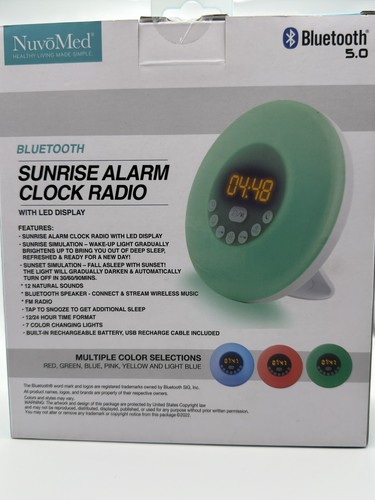 NuvoMed Sunrise Alarm Clock Radio Bluetooth w/ LED Display, 7 Color Selection - Picture 2 of 2