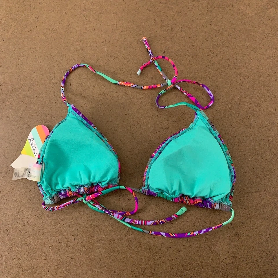 Nuevo bikini de natación Raisins para mujer fruncido deslizable púrpura floral elástico L Foto 2 de 4