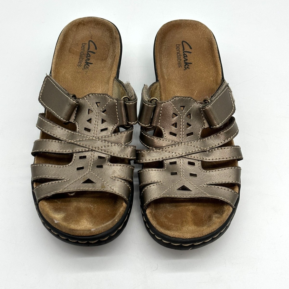 Clarks Bendable Womens Sandals Wedge Slip On Metallic Bronze Strappy Size  M