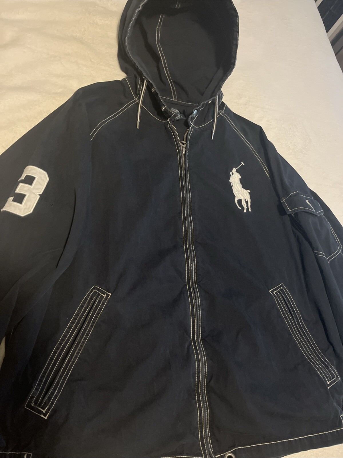 Costume da bagno vintage Polo Ralph Lauren BIG PONY giacca a vento zip taglia XL (Navy)