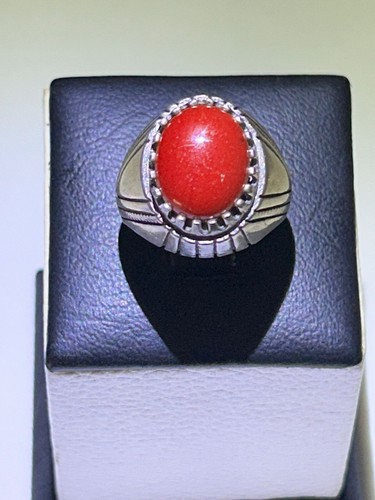 Raro anello uomo argento 925 sigillo vero corallo marino regalo reale خاتم مرجان طبيعي - Foto 6 di 16