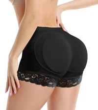 Womens Seamless Butt Lifter Padded Lace Panties Enhancer UnderwearBlackXXX-Large