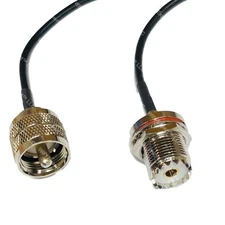 UHF Male PL259 to UHF Female Bulkhead SO239 Pigtail Cable RG174 20cm 2-240in USA