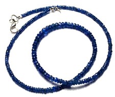 Natural Gem Myanmar Sapphire Faceted 2.5 to 5MM Size Rondelle Beads Necklace 16"