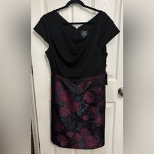 NEW Adrianna Papell | Knit Crepe & Jacquard Black Multicolor Dress Sz 16