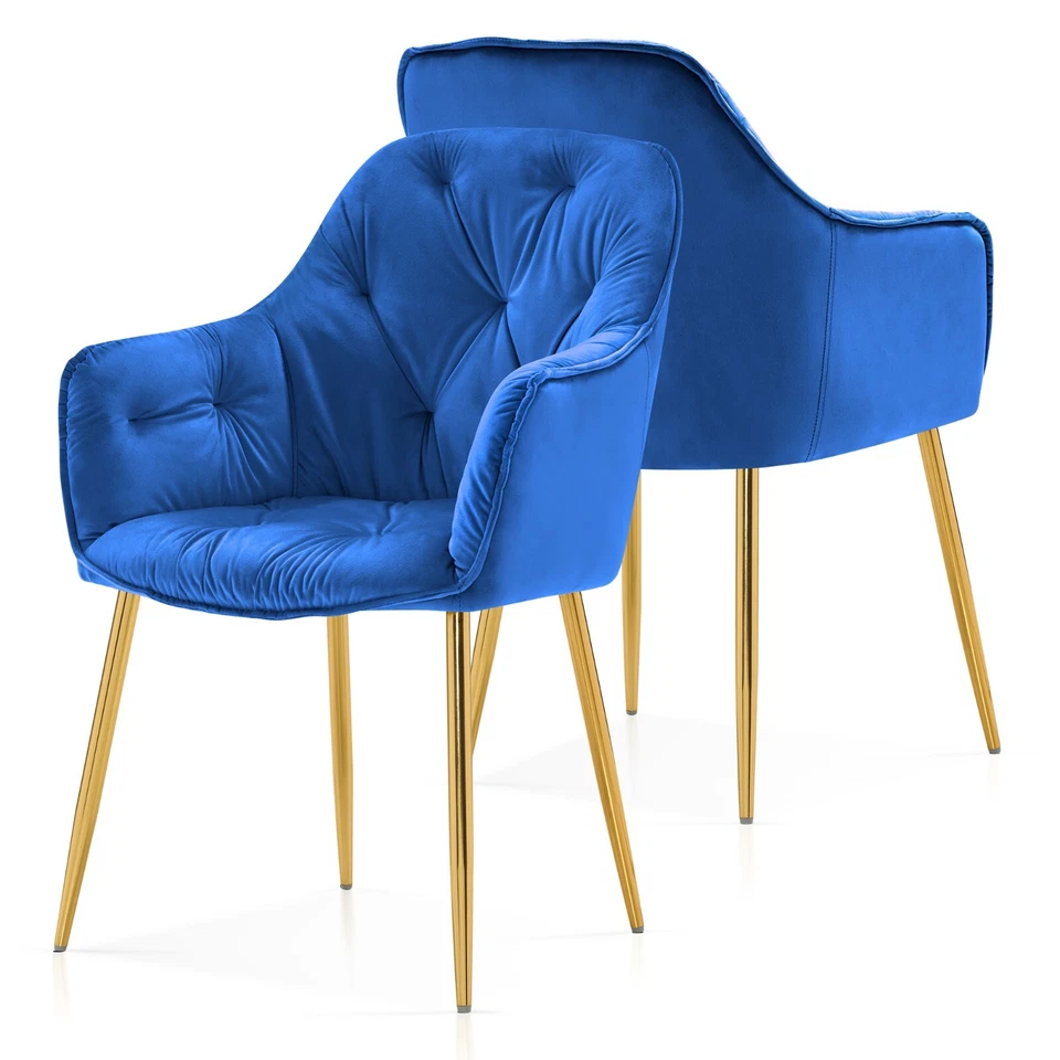 Juego de 2 sillas de comedor Ivinta, silla de comedor de cocina tapizada con patas doradas Foto 3 de 3