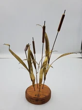 Copper Cattails With Wood Base 11 Inches