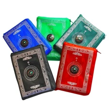 RED/BLUE/BLK/B.GREEN/GREEN- TRAVEL POCKET PRAYER MAT - KAABA COMPASS,WTR  PROOF