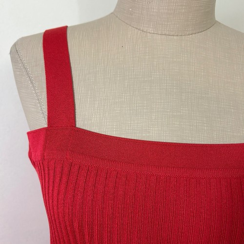 Misook Knit Maxi Dress Sleeveless Ribbed Slit Hem Lace Cutout Trim Red Size S - Picture 2 of 13