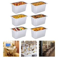 6 PACK 1/4 Size 6" Deep Stainless Steel Steam Prep Table Hotel Buffet Food Pan