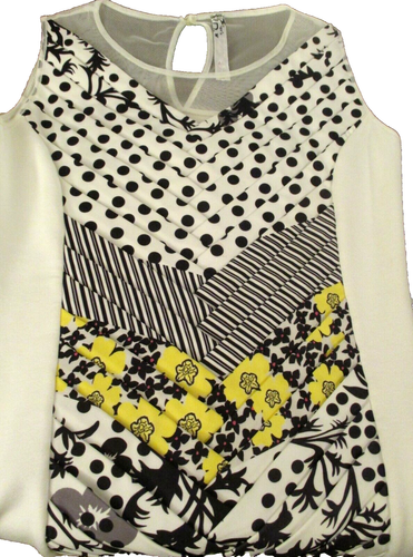 Waggon Paris Womens Sleeveless Bodycon Dress Off White, Black&Yellow, Size M/38 - Picture 2 of 18