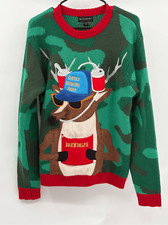 Blizzard Bay Sweater Ugly Christmas Brewdolph Men Small Green Camo Beer Pouch
