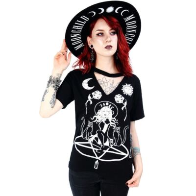 Restyle Witchy Cat Top - Witch and Cats - Gothic Cat Cute Choker Top