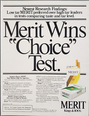 1980 Merit Cigarettes Kings & 100s Taste Matches High Tar Cigarettes Print Ad