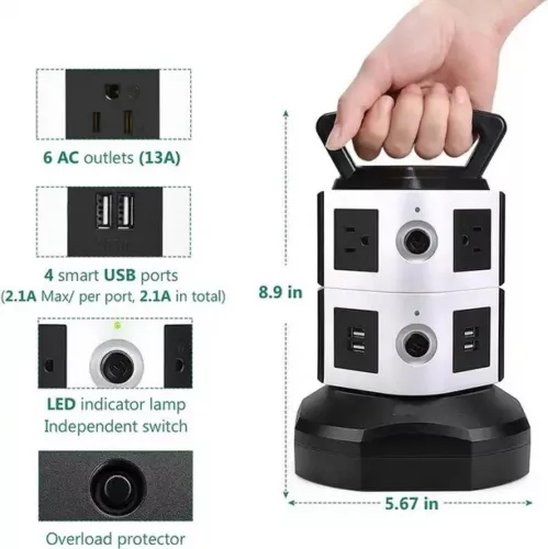 Vertikale Überspannungsschutz Steckdosenleiste Turm USB Ports Steckdose 6 Fuß Verlängerungskabel - Bild 5 von 12