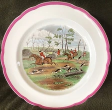 Fox Hunt Hunting Spode Dinner Plate Gone Away Magenta Rim