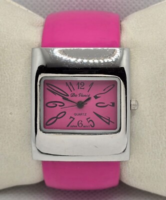 Women's Da Vanci Rectangle Pink Dial Silver Tone Case Cuff Bracelet Watch 03