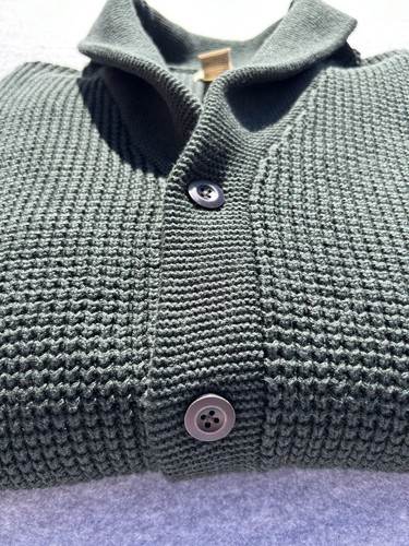 LL Bean Men's 100% Organic Cotton Waffle Sweater, Cardigan XL Dark Pine - Picture 20 of 20