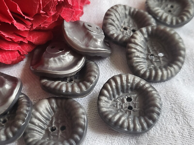 Lot De 12 Boutons Anciens Gris Moucheté Ciselés - Diamètre 1,8 Cm - Réf 600 - Occasion Vintage