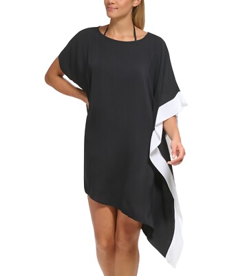 Dkny Women's Asymmetrical Caftan Swim Dress Cover-Up Black Size S/M 10888 |  eBay