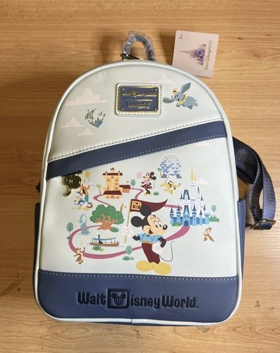 Loungefly Disney World 50th Anniversary Mickey Mouse Tour Guide Map Backpack NWT