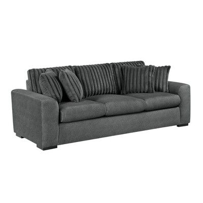 PLUSH TWO TONE CHARCOAL CORDUROY SOFA LIVING ROOM FURNITURE