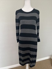 Mossimo Black/Gray Striped 3/4 Sleeve Stretch Midi Sweater Dress Small