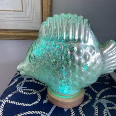 Mercury Glass Illuminated Fish Lamp w/ LED Base Flash Strobe Fade Modes 10.5''x9''