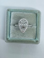 Certified Real Moissanite 4.30Ct Pear-Cut Halo Engagement Ring 10k white Gold
