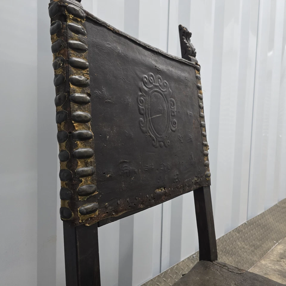 Renaissance Revival Ornate Walnut & Leather Antique Throne SINGLE Dining Chair - Image 2 of 4