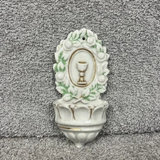 Vintage Porcelain Holy Water Font Vessel Communion Wall Hanging