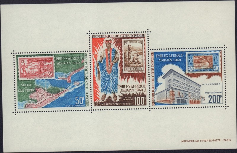 IVORY COAST  1969 PHILEYAFRICA SOUVENIR SHEET C40a MINT MNH
