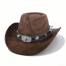 Cowboy Hat for Men and Women Vintage Denim Hat with Adjustable Inner Band Bre...