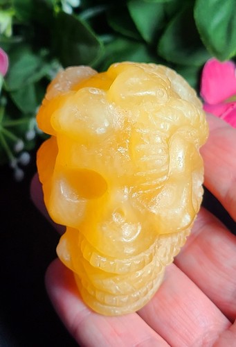 Rare 2" 137g Orange Calcite Skull Head with 2 Snakes Crystal Stone Carving - Picture 11 of 18