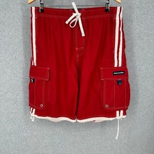Abercrombie Fitch VTG Tugger Swim Trunks Shorts Size L Red White Baggy Cargo Y2K