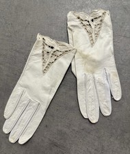 Vintage White Kid Leather Gloves With Lace Accent