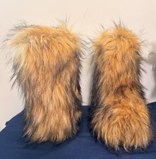 Women  s Bootie Slippers Faux Fur Animal Print Slip-On Non-Slip Size 7