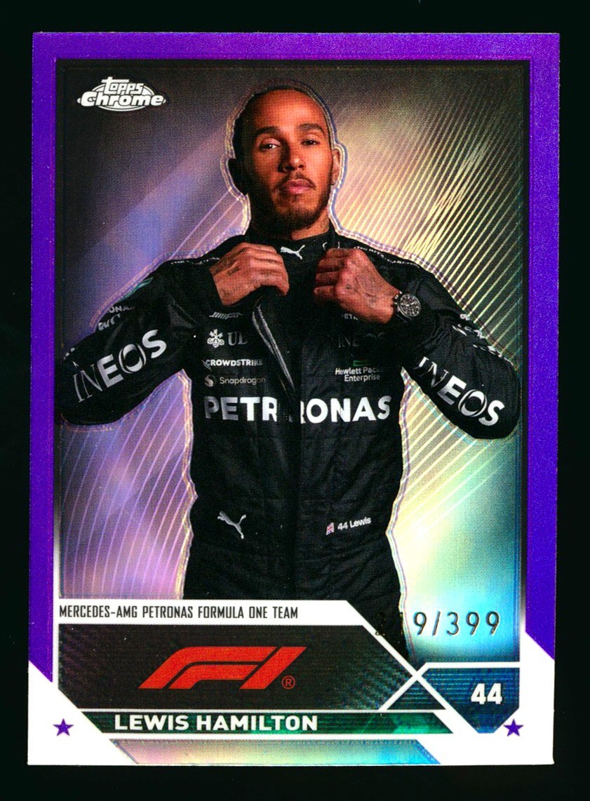 2023 TOPPS CHROME F1 #21 LEWIS HAMILTON PURPLE REFRACTOR PORTRAIT #219/399!