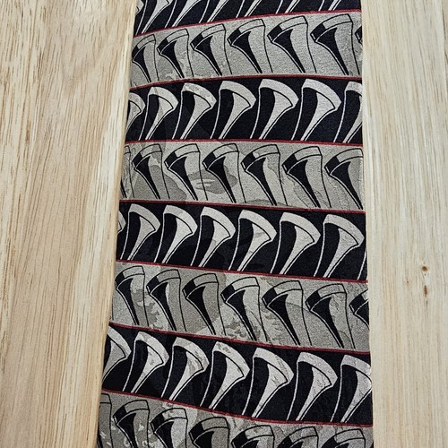 RM Style tie with golf tees taupe red and black - Picture 2 of 3