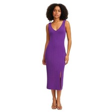 River Island Purple Ribbed V-Neck Midi Dress Side Slit Sleeveless UK10 US6